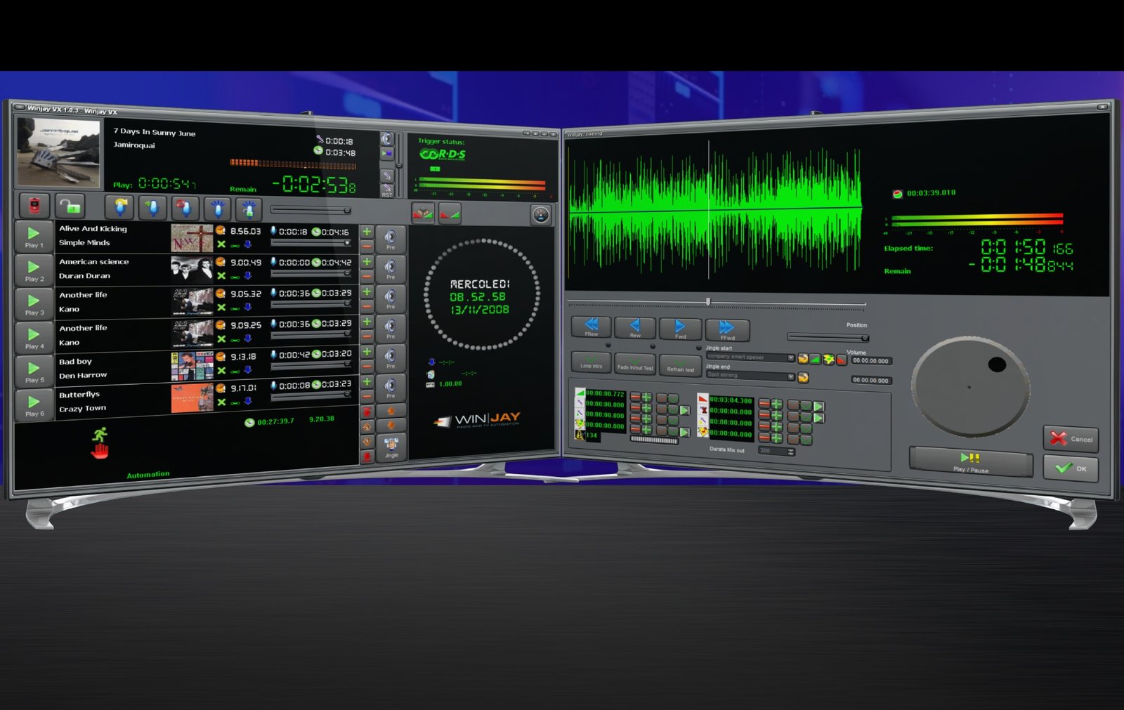 winjayVX radio automation software main screen