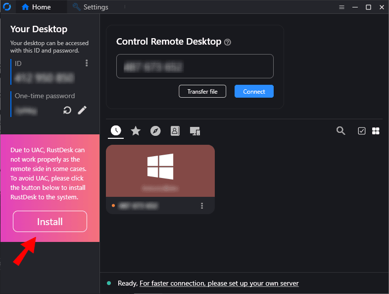 Rustdesk installation screenshot